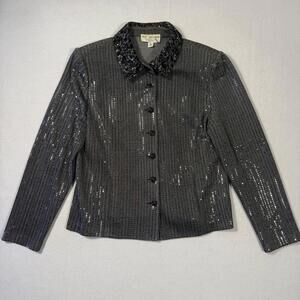 Rare Vintage USA-Made St. John Evening Black Crystal and Metallic Jacket Size 16